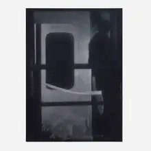 Troy Brauntuch, Untitled (Figure in Doorway), 1994, conté crayon on cotton fabric