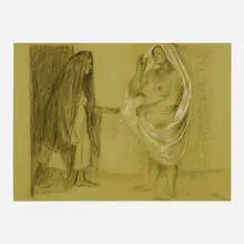 Two Women in Green by Francisco Zúñiga, 1974, charcoal and conté crayon on paper, sold Aug 2026