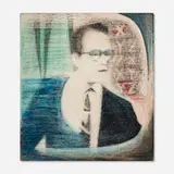 James Gill, Robert Q. Lewis #2, 1963, wax crayon and gesso on Masonite