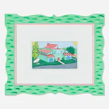 Rodney Greenblat, Casual Awning House, mixed media on paper in artist-made frame