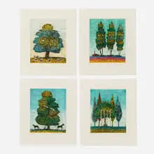 Stephen Chambers, The Talking Trees of England, 2018, etching in colors