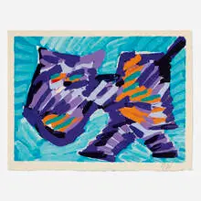 Karel Appel, Walking Cat (from the Cats portfolio), 1978, screenprint in colors on Japon