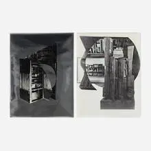 Louise Nevelson, The Wind's Bastinado; The Octogenerian (two works from the Façade portfolio), 1966, screenprint collaged on silver mirror paper; screenprint
