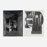Louise Nevelson, The Wind's Bastinado; The Octogenerian (two works from the Façade portfolio), 1966, screenprint collaged on silver mirror paper; screenprint