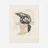 Claes Oldenburg, Study for Sculpture in the Form of an Inverted Q: Above and Below Ground, 1975, lithograph, etching and aquatint in colors