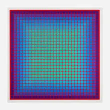 Conferring Blue by Julian Stanczak, 1981, screenprint in colors, sold Aug 2026