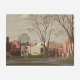 Thomas Adrian Fransioli, Mount Street Gardens and the Grosvenor Chapel, London, 1970, gouache on board
