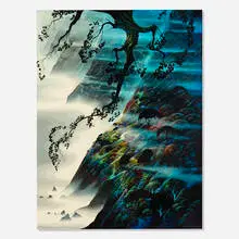 Eyvind Earle, Sea, Wind and Fog, 1986, oil on Masonite