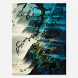 Eyvind Earle, Sea, Wind and Fog, 1986, oil on Masonite