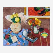 Warren Brandt, Still Life With Sketch Book and Flowers, 1987, pastel on paper