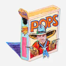 Larry Pirnie, POPS, 1988, acrylic, paper and plastic on panel