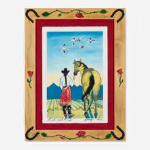 Jennifer Lowe, Buck and Rose, 1996, livestock marker on paper in artist's frame