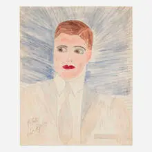 Lee Godie, Prince Charming, pencil, pen and watercolor on canvas paper