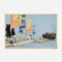 Stockholm Exhibition promenade perspective by Erik Gunnar Asplund, 1930, ink, pencil and gouache on paper, sold Jun 2026