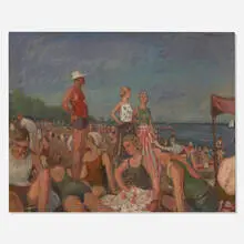 Gerrit V. Sinclair, Sunday on the Beach, 1931, oil on Masonite