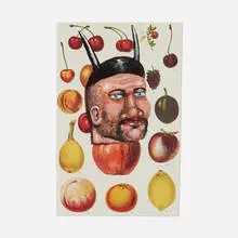 Fred Stonehouse, Untitled (Devil with Fruit), 1988, acrylic on book page