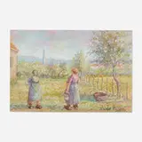 Hugues Claude Pissarro, Les filles de la ferme de Val, c. 1985, pastel on paper