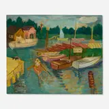 Sam Thal, Rowing in Lanes Cove, Gloucester, Mass, oil on canvas