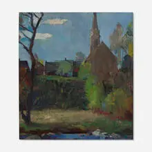 Francis Chapin, Cedarburg Church, oil on canvas