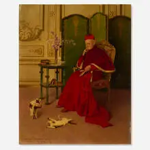 Georges Croegaert, A Playful Moment, oil on panel