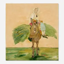 Ira Yeager, Woman Riding a Donkey with Hay, oil on canvas