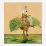 Ira Yeager, Woman Riding a Donkey with Hay, oil on canvas