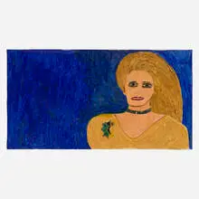 Lee Godie, Portrait Deep Blue, pencil and paint on unstretched canvas