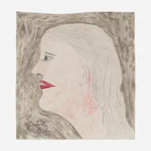 Lee Godie, Youth, pencil, crayon and paint on unstretched canvas