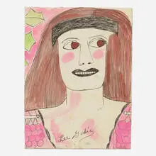 Lee Godie, Untitled, c. 1980, ballpoint pen and paint on mat board