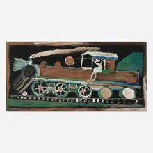 Jimmy Lee Sudduth, Untitled (Conductor Riding a Long Train), sweet mud and paint on wood