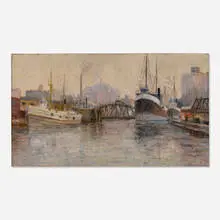 James Bolivar Needham, Harbor Scene, c. 1910, oil on panel