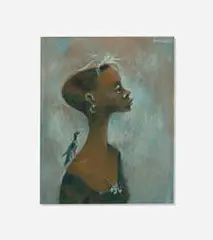 Karl Priebe, Portrait with Bird on Shoulder, 1947, gouache on board in artist's frame