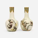 Royal Worcester, Bottle vases with monkeys on trees, pair