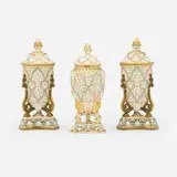 Grainger's Worcester, Collection of three lidded reticulated vases