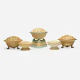 Royal Worcester and Grainger's Worcester, Collection of five gothic reticulated potpourris, glazed and gilt porcelain