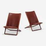 Ward Bennett, Scissor chairs, pair, 1968, ash, leather
