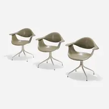 George Nelson & Associates, Swag Leg chairs model MAF, set of three, molded fiberglass, enameled steel