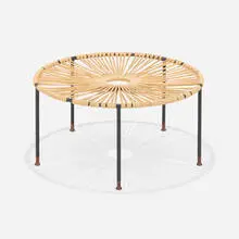 Modern, Coffee table, c. 1960, enameled iron, cotton cord, teak