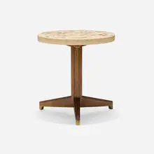 Edward Wormley, Terrazzo occasional table, model 5928F, c. 1959, walnut, terrazzo, brass