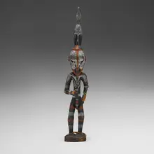 Sepik River, Ancestor figure, carved wood, pigments, fiber, shell