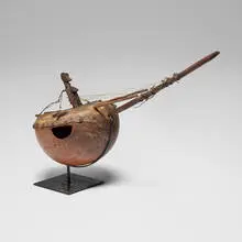 Senufo, Harp, gourd, animal hide, metal, carved wood, wire, nylon