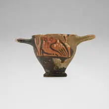 Attic Ancient Greek, Red-figure skyphos with owls, glazed earthenware