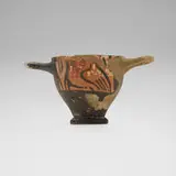 Attic Ancient Greek, Red-figure skyphos with owls, glazed earthenware