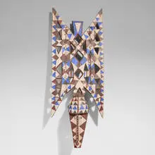 Bwa, Plank mask, carved wood, pigment, leather