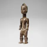 Dan, Standing female figure, painted and carved wood, beads, fibers