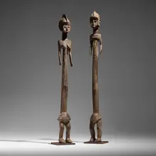 Mossi, Male and female figures, pair, carved wood, pigment