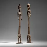 Mossi, Male and female figures, pair, carved wood, pigment