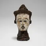 Igbo, Dance crest, carved and blackened wood, kaolin, human hair, fiber, cloth