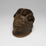 Makonde, Helmet mask, carved wood, hair