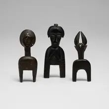 West African, Heddle pulleys, set of three, carved wood